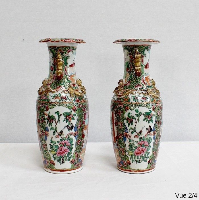 Pair Of Canton Porcelain Vases, China, Late 19th Century photo 721.0