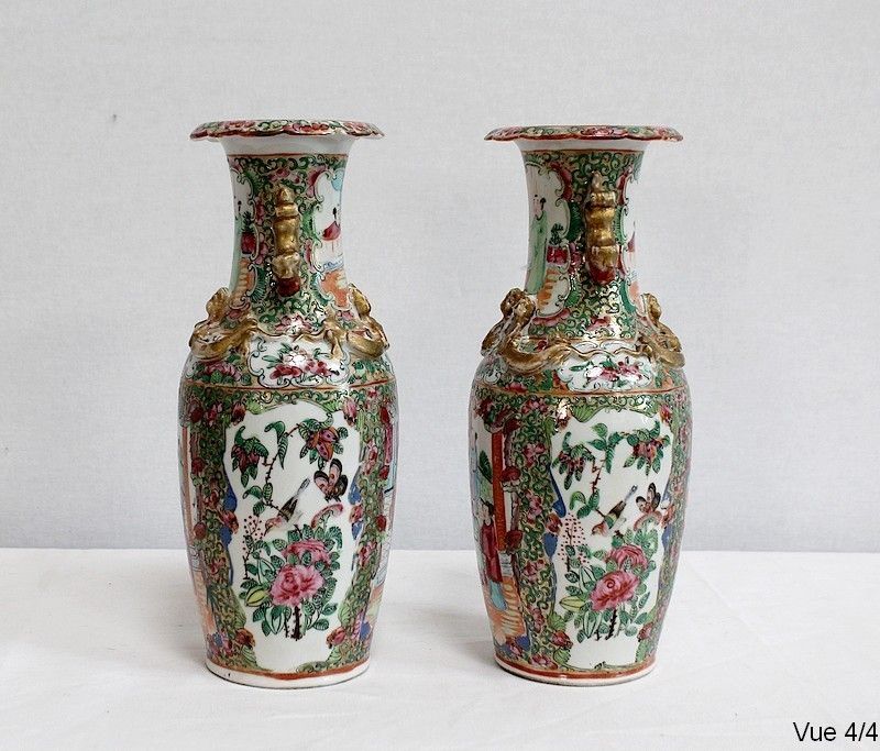 Pair Of Canton Porcelain Vases, China, Late 19th Century photo buy