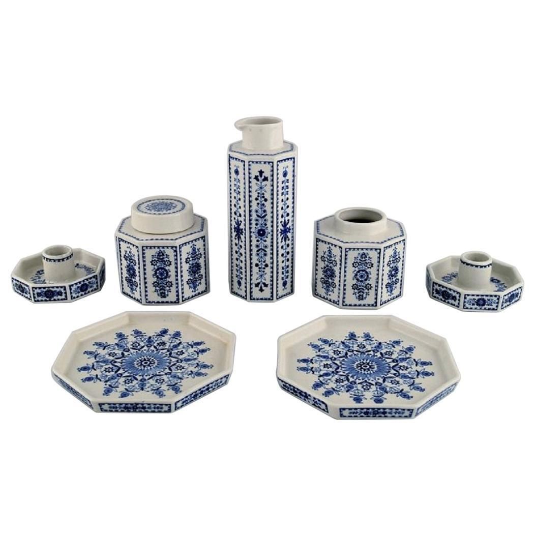 Arabia, Finland, Two Candlesticks, Two Dishes, Two Tea Caddies And A Jug