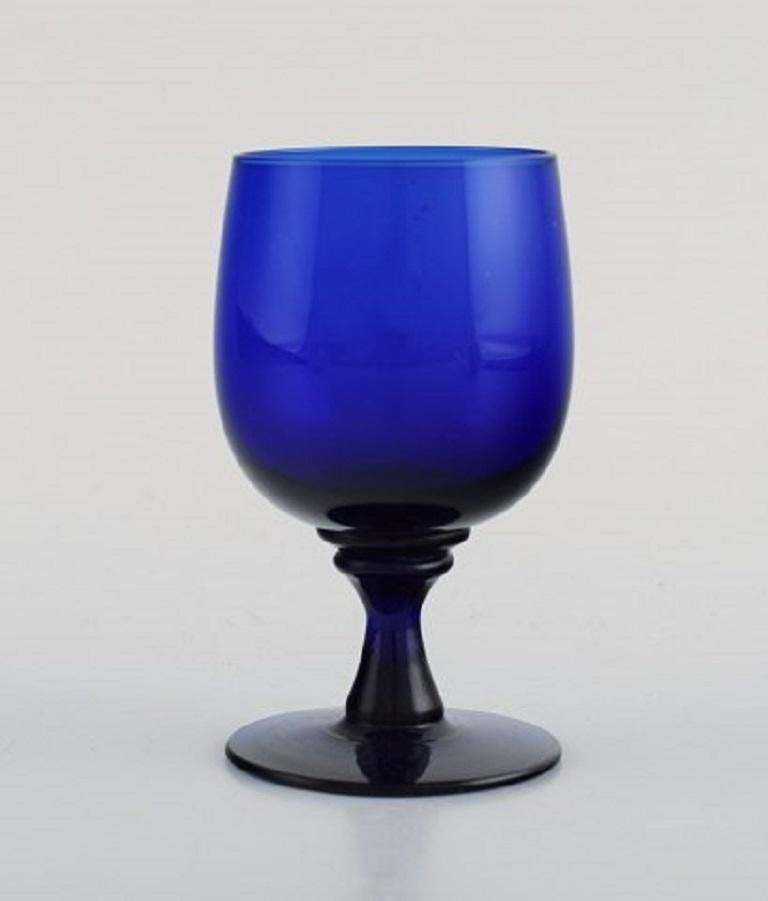 Monica Bratt For Reijmyre, Eight Sherry Glasses In Blue Mouth Blown Art Glass photo for sale