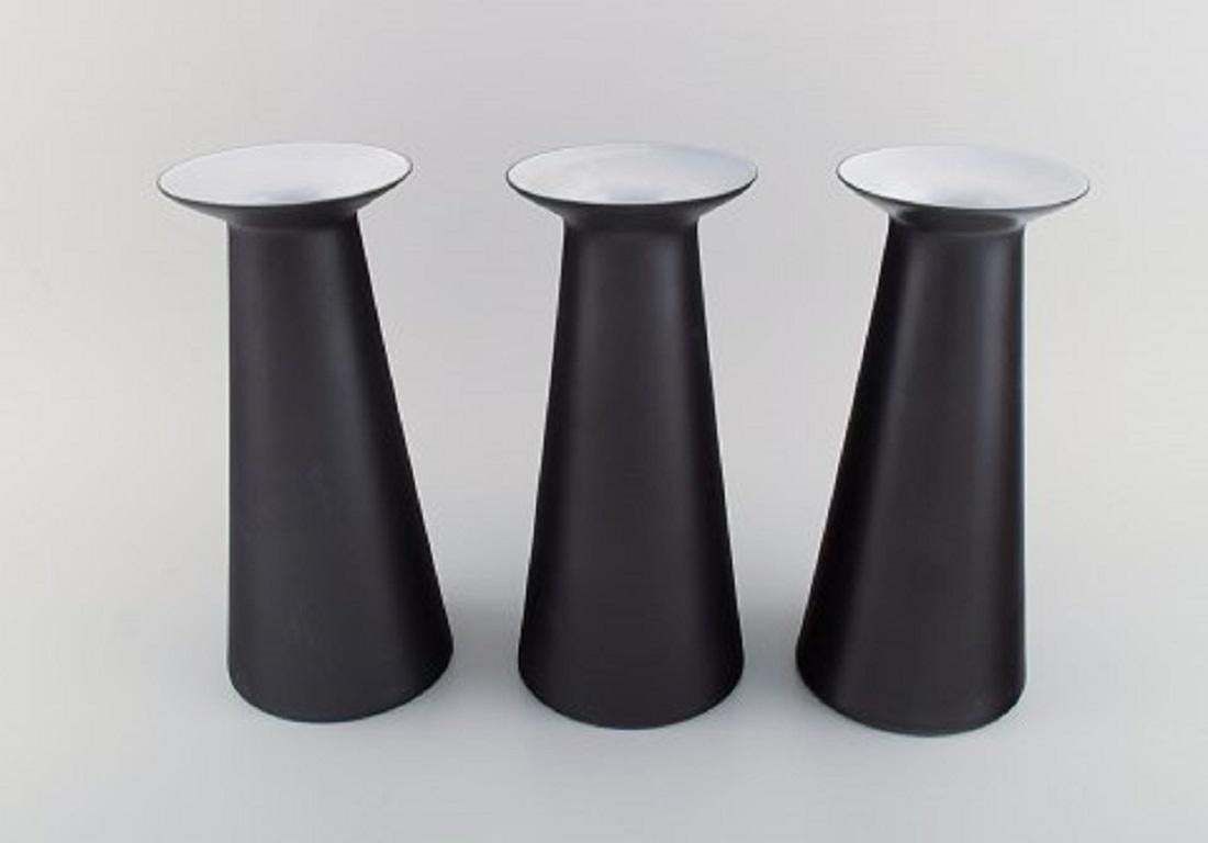 Stölzle Oberglas, Austria, Three Beatrice And Nora Vases In Black Art Glass