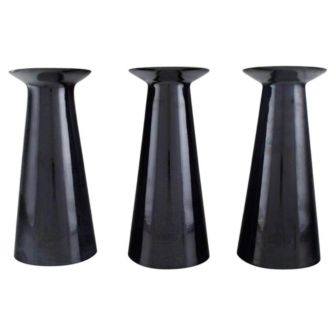 Stölzle Oberglas, Austria, Three Beatrice And Nora Vases In Black Art Glass photo furniture