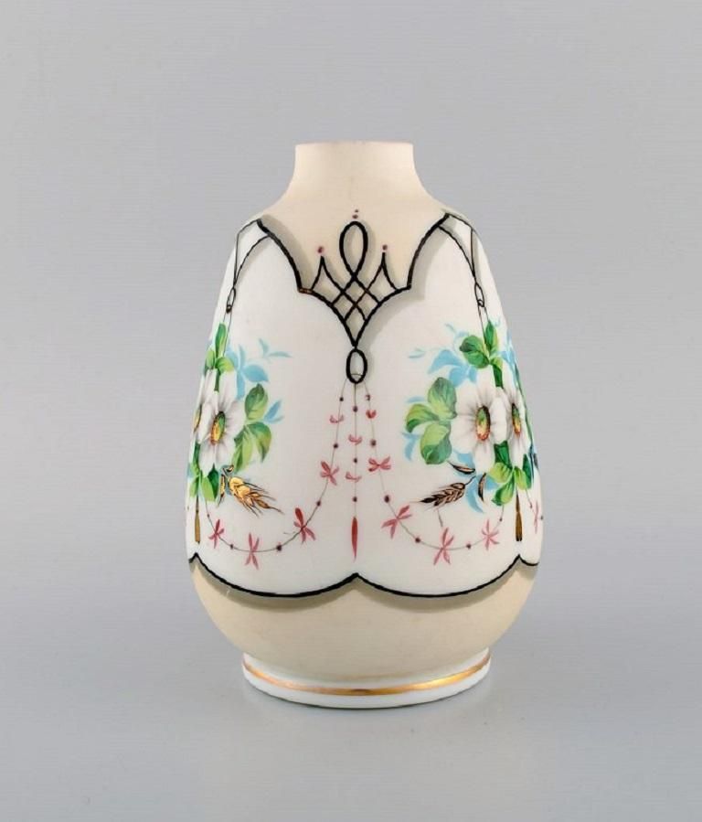 Four Antique Vases In Hand Painted Mouth Blown Opal Art Glass, Approx, 1900 photo 367.0