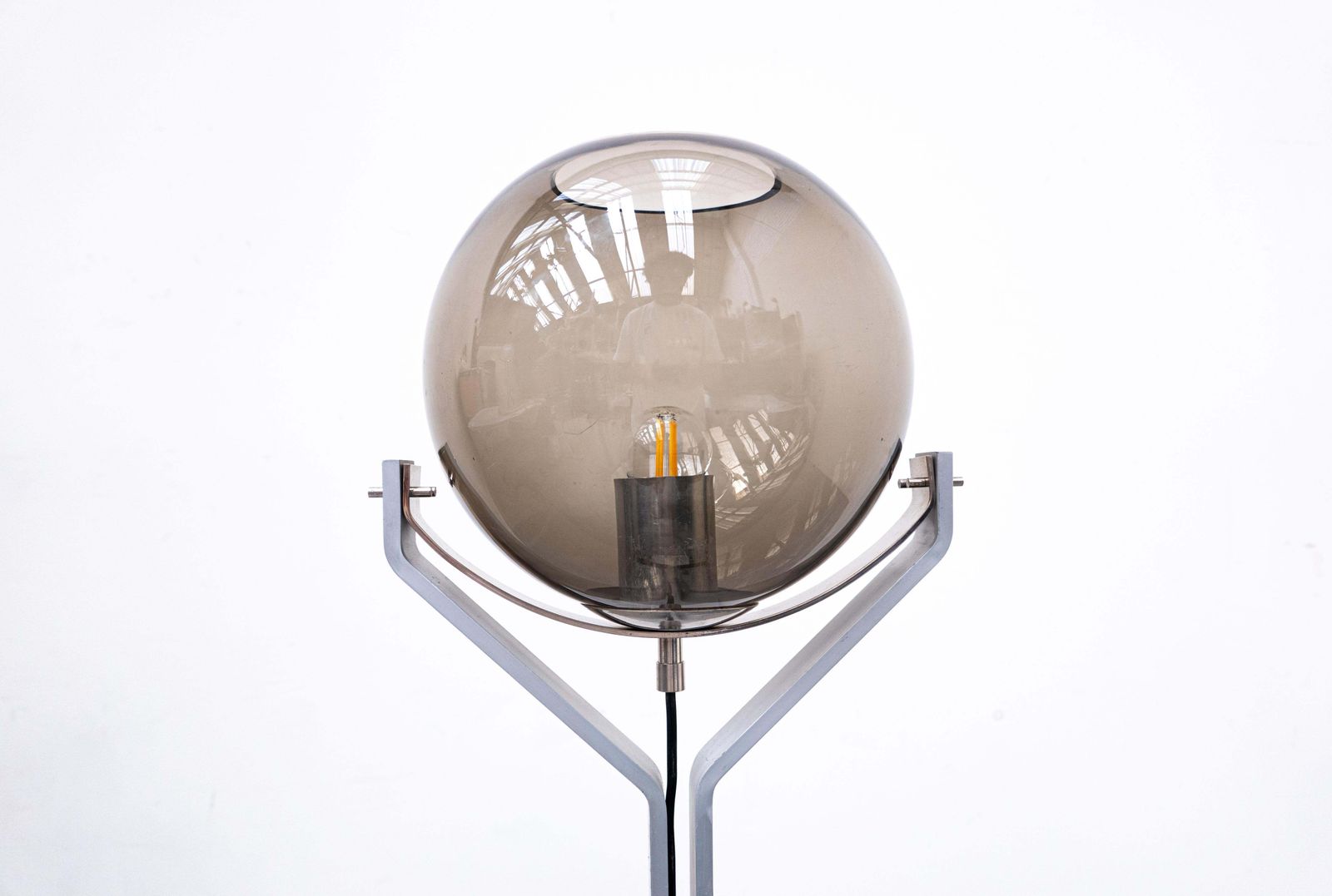 Iitalian Floor Lamp Travertine, Steel And Glass photo furniture