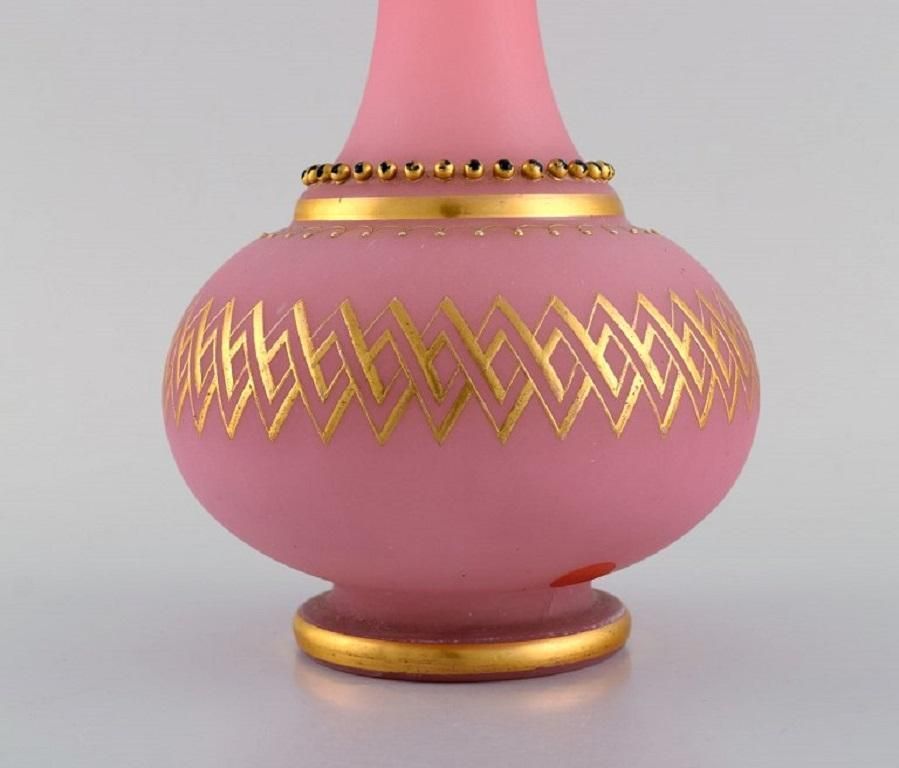 Large Vase In Pink Mouth Blown Art Glass Decorated With 24 Carat Gold Leaf photo vinterior