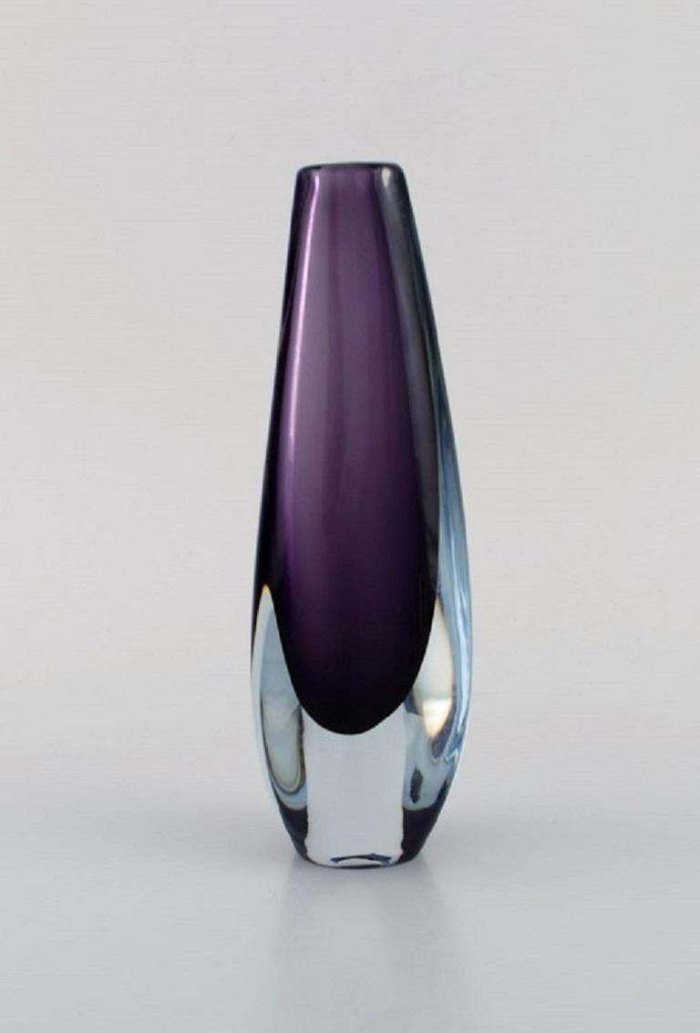 Strömbergshyttan, Sweden, Two Vases In Purple Mouth Blown Art Glass, 1960s / 70s photo for sale