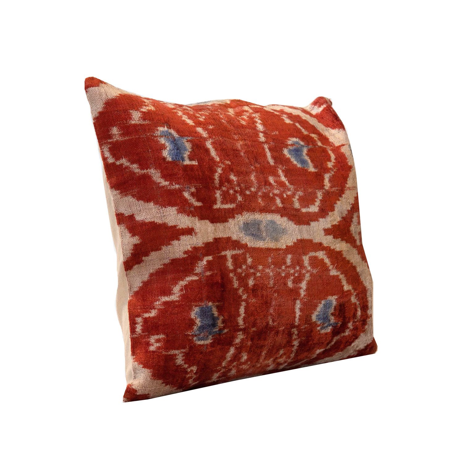 Blush Red Handwoven Velvet Silk Cushion Cover, Ikat Design Scatter Pillow photo Textiles