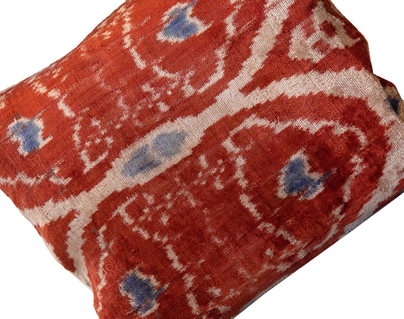 Blush Red Handwoven Velvet Silk Cushion Cover, Ikat Design Scatter Pillow photo vinterior