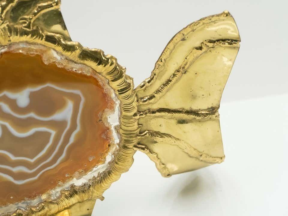 photo for sale Lampe unique en laiton et pierre d'agate par Jacques Duval Brasseur, années 1970