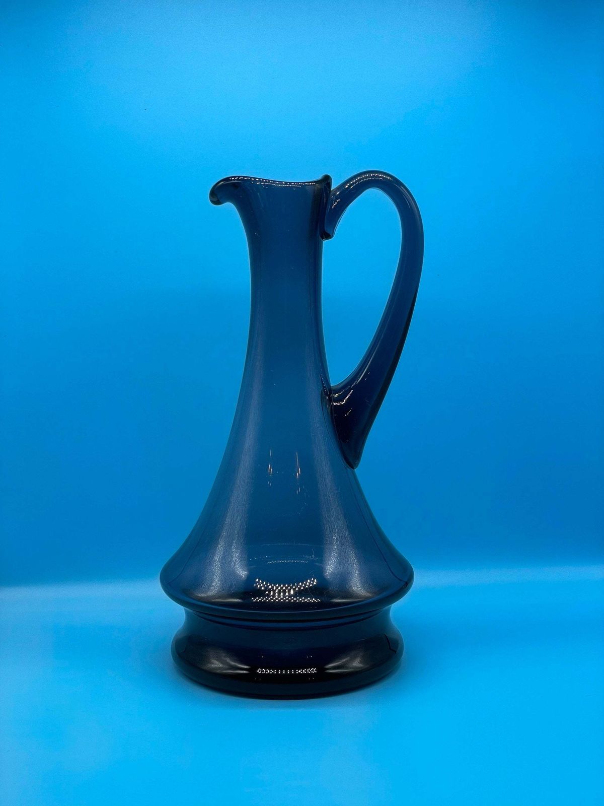 Mid Century Modern Handmade Blue Glass Decanter / Carafe photo for sale