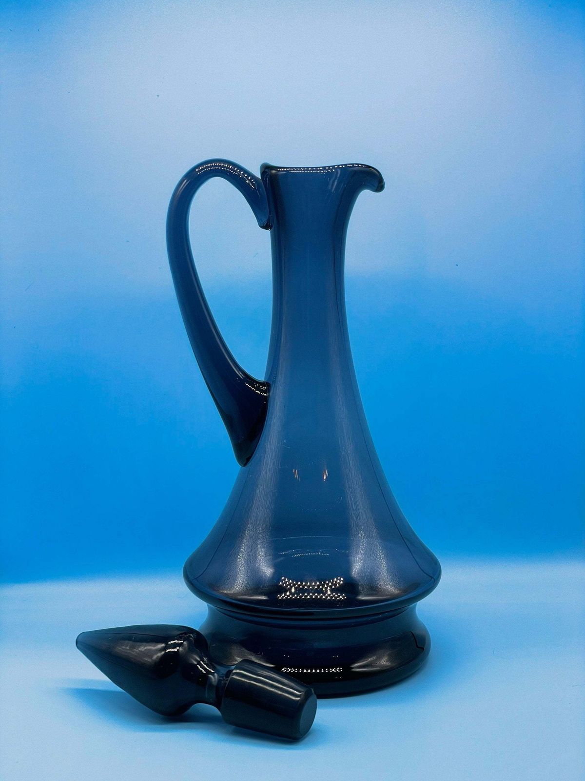 Mid Century Modern Handmade Blue Glass Decanter / Carafe photo buy