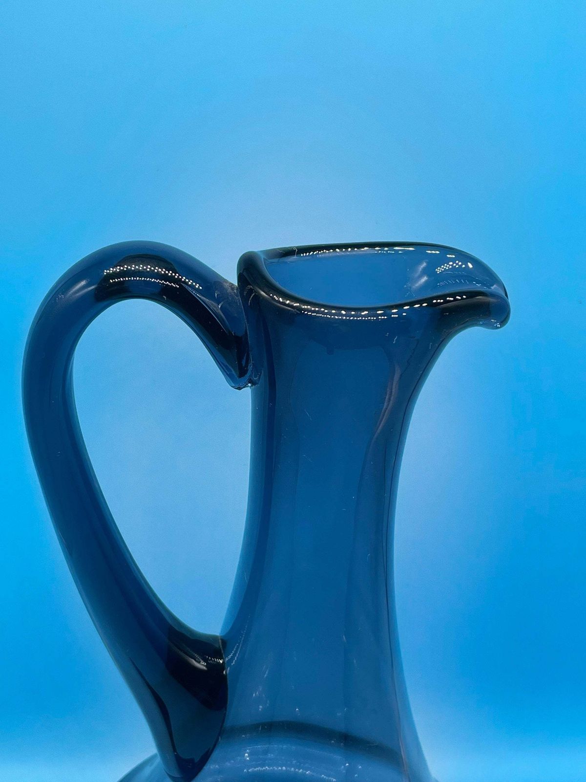 Mid Century Modern Handmade Blue Glass Decanter / Carafe photo vintage