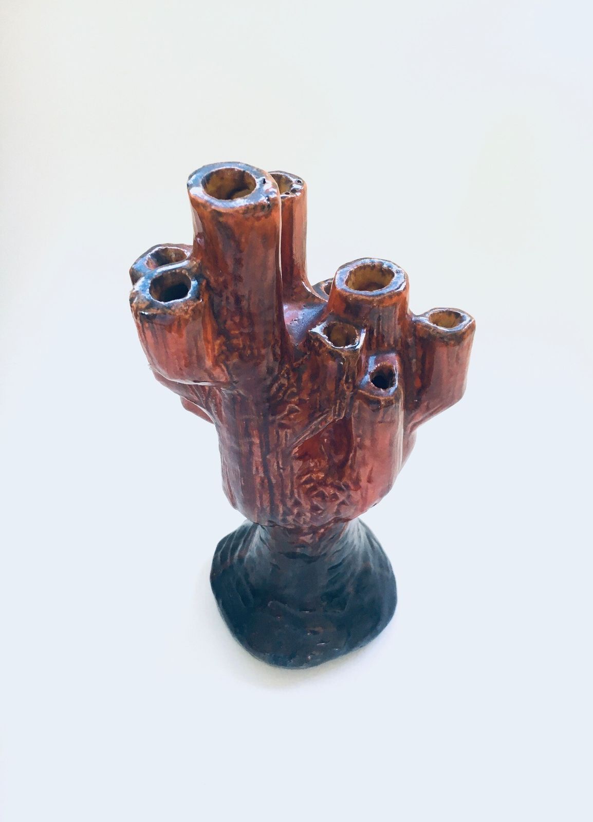 Mid Century Studio Aardewerk Kandelaar In De Vorm Van Een Cactus, Gesigneerd F.B. – Jaren 1960 photo vinterior