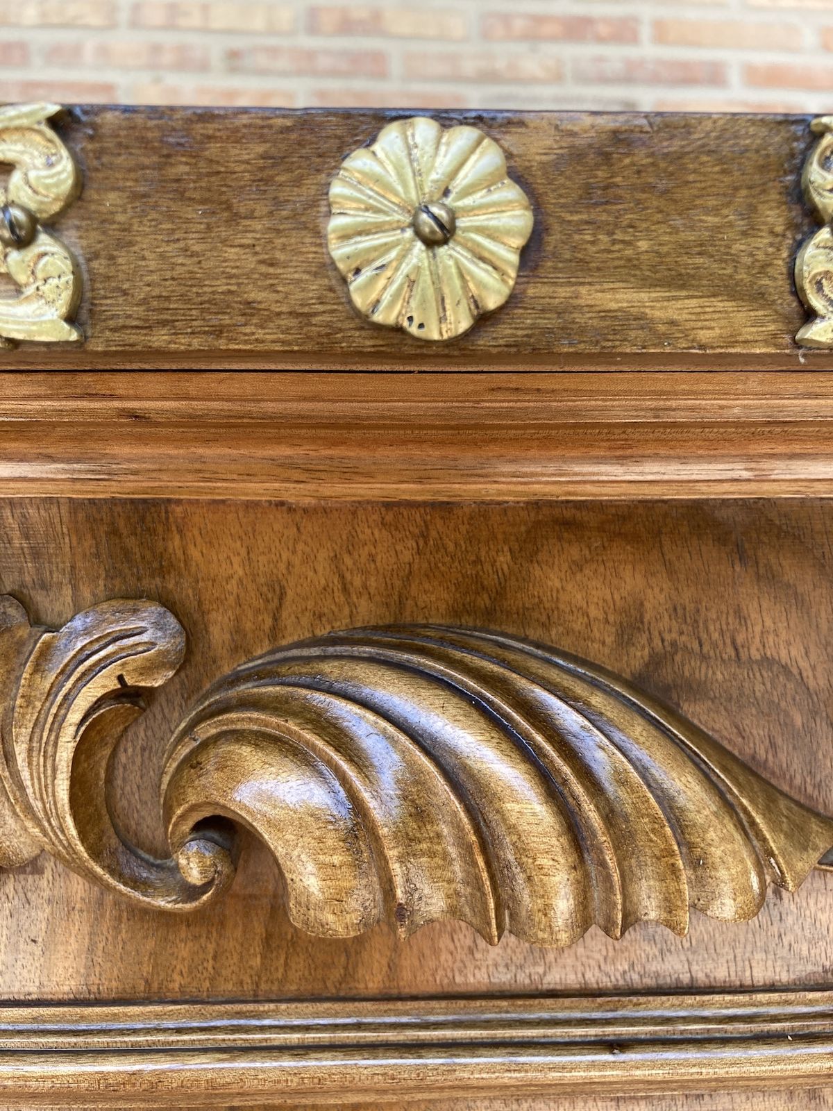 Mid 20th  Century Carved Wooden Sideboard With Two Drawers On The Waist And A Lower Door With Gilt Bronze Applications On Lentil Legs photo for sale
