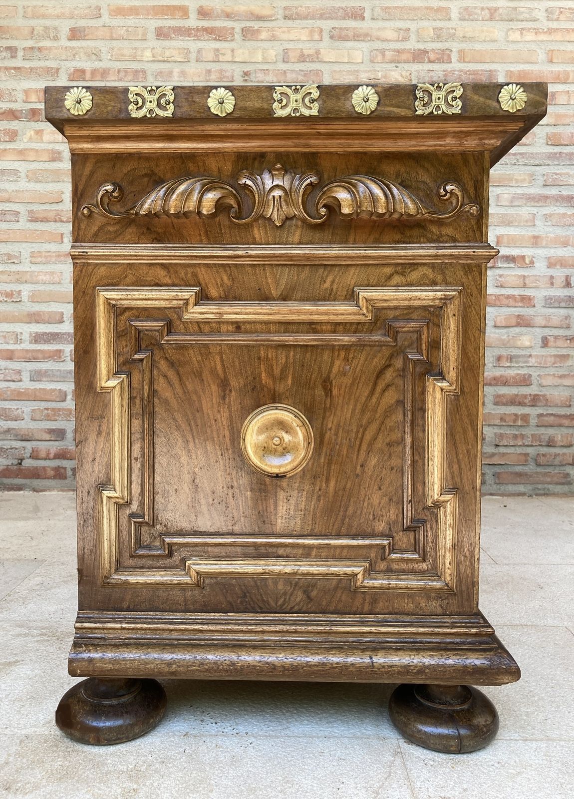 Mid 20th  Century Carved Wooden Sideboard With Two Drawers On The Waist And A Lower Door With Gilt Bronze Applications On Lentil Legs photo vintage