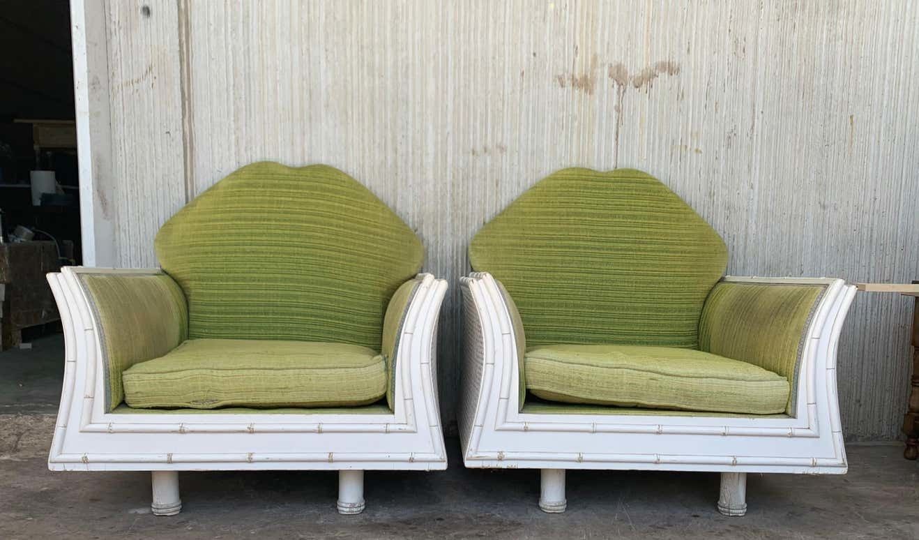 Paire de fauteuils Hollywood Regency en faux bambou, dossier en cannage photo furniture