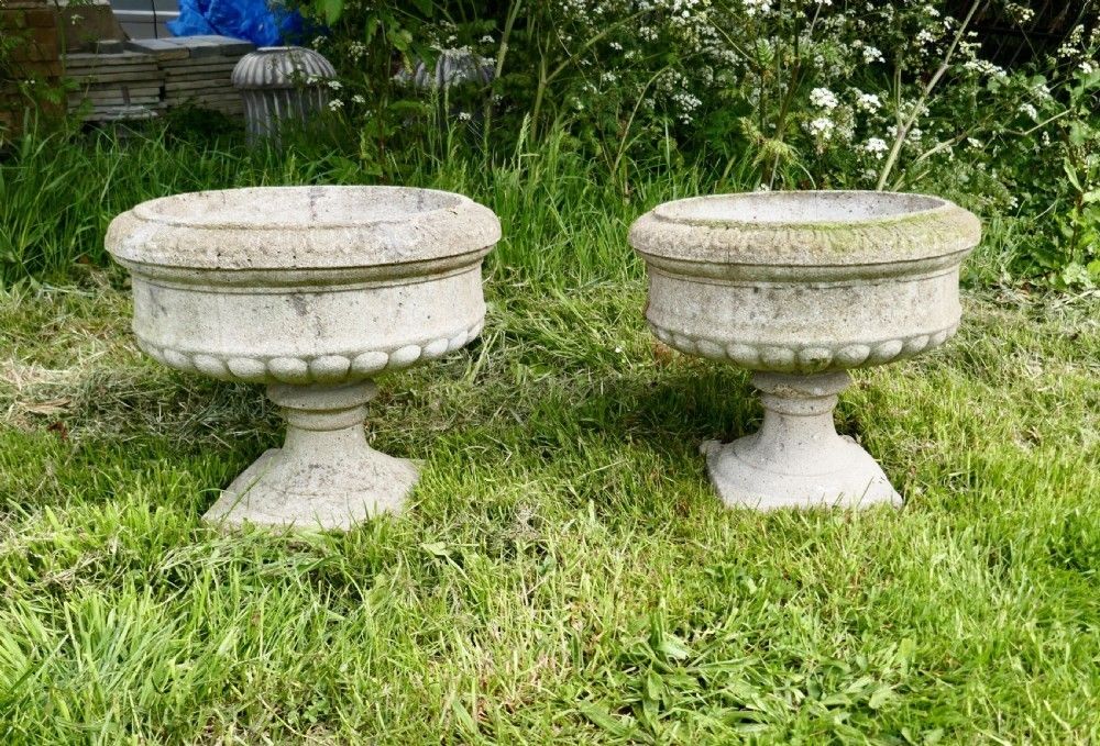 Pair Of Large 20th Century Pair Of Weathered Cast Garden Planters