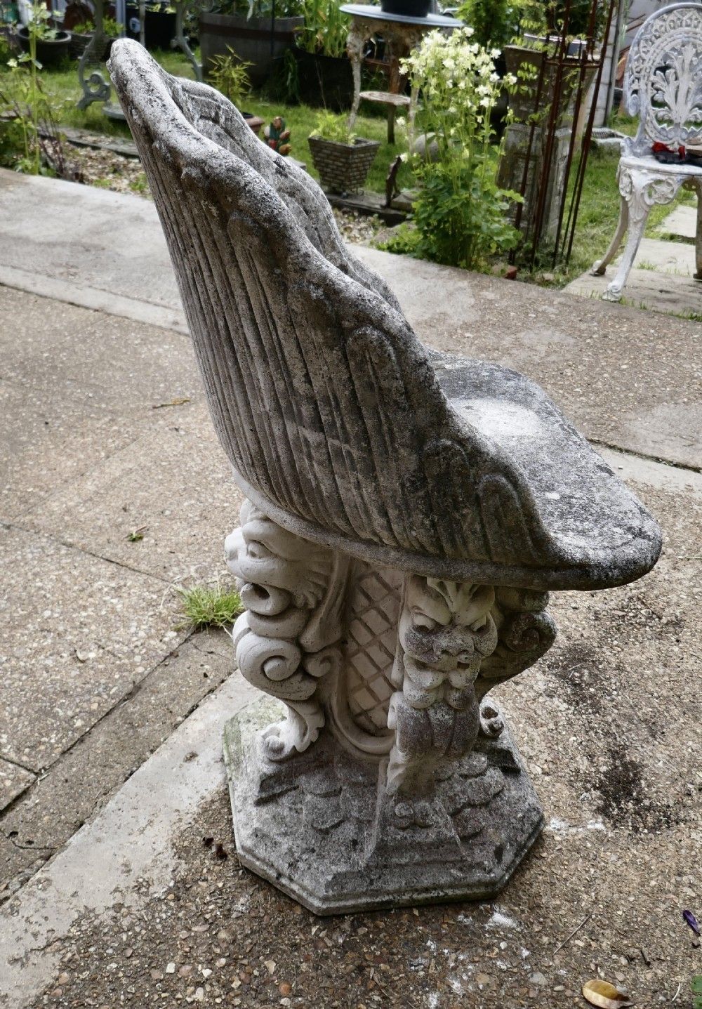 Old Weathered Garden Seat With Gargoyles photo vintage
