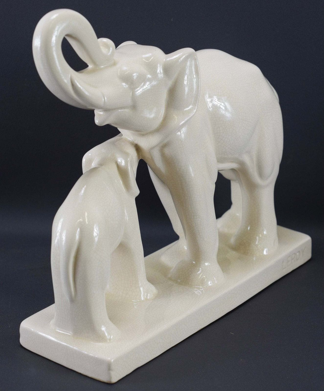 photo furniture Art Deco White Ceramic Elephants Statue By Ste Radegonde Lemanceau