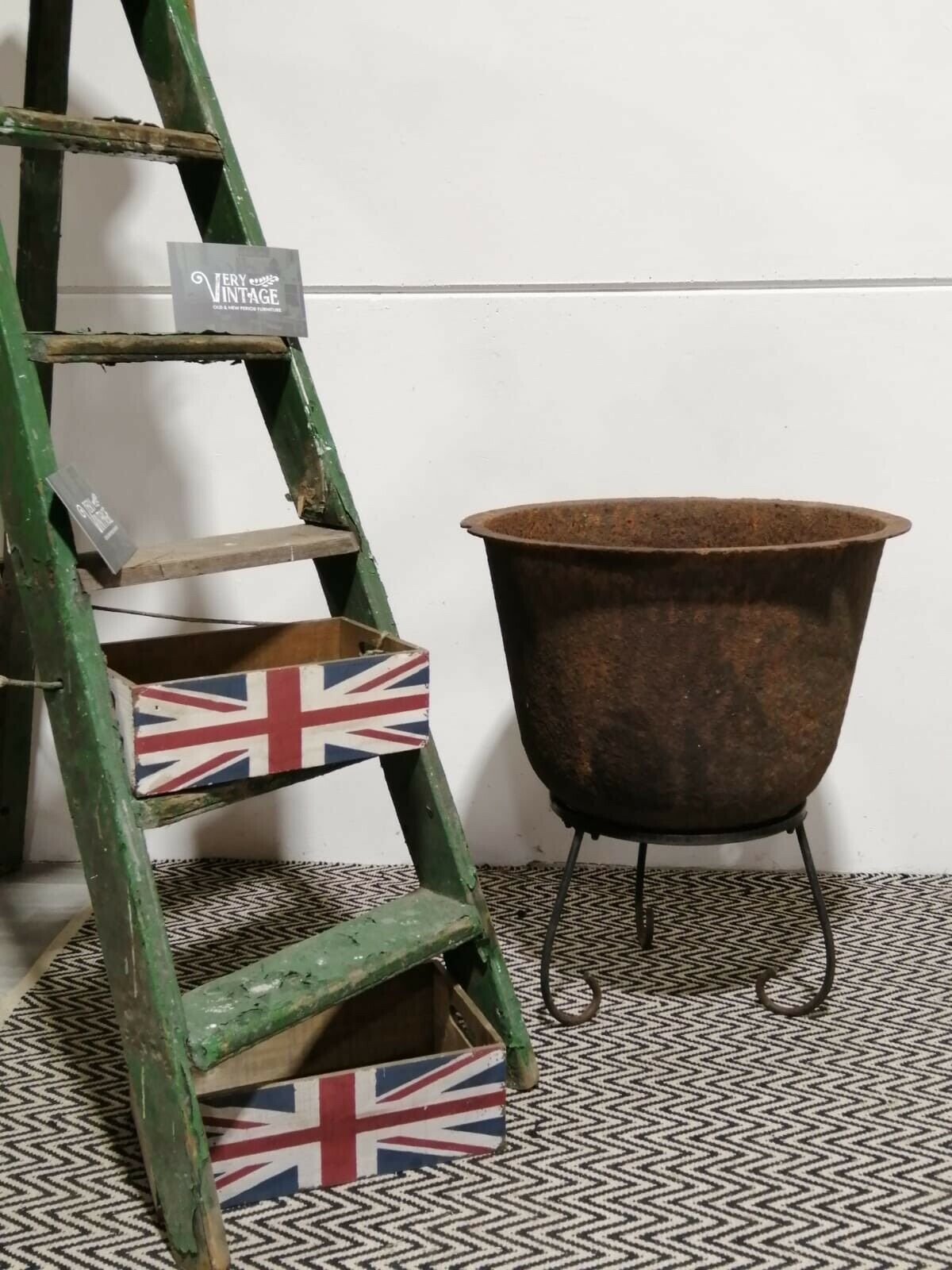 Antique Large Cast Iron Cauldron Planter On Stand Garden Architectural photo buy