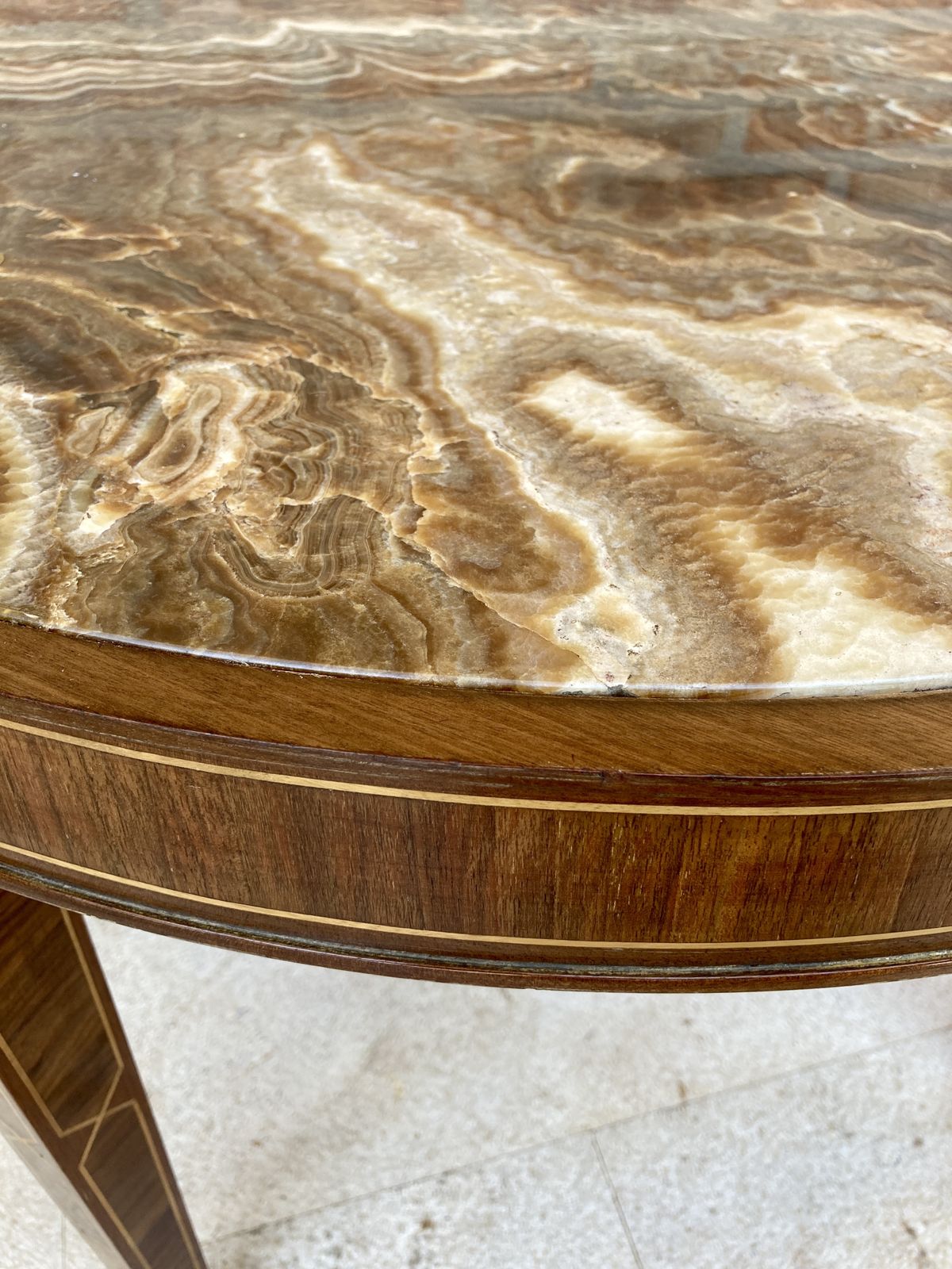photo buy Circular Side Table In Wood With Lemongrass Marquetry Fillets And Agate Lid
