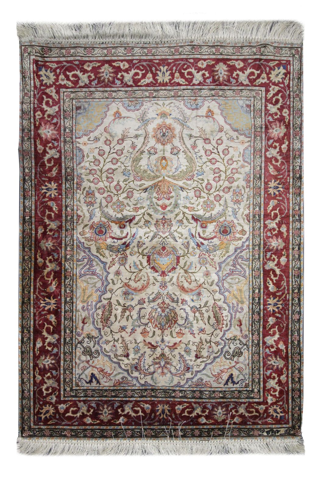 Tapis d'époque en soie pure tissé à la main, Hereke, Turquie, 82 x 137 cm