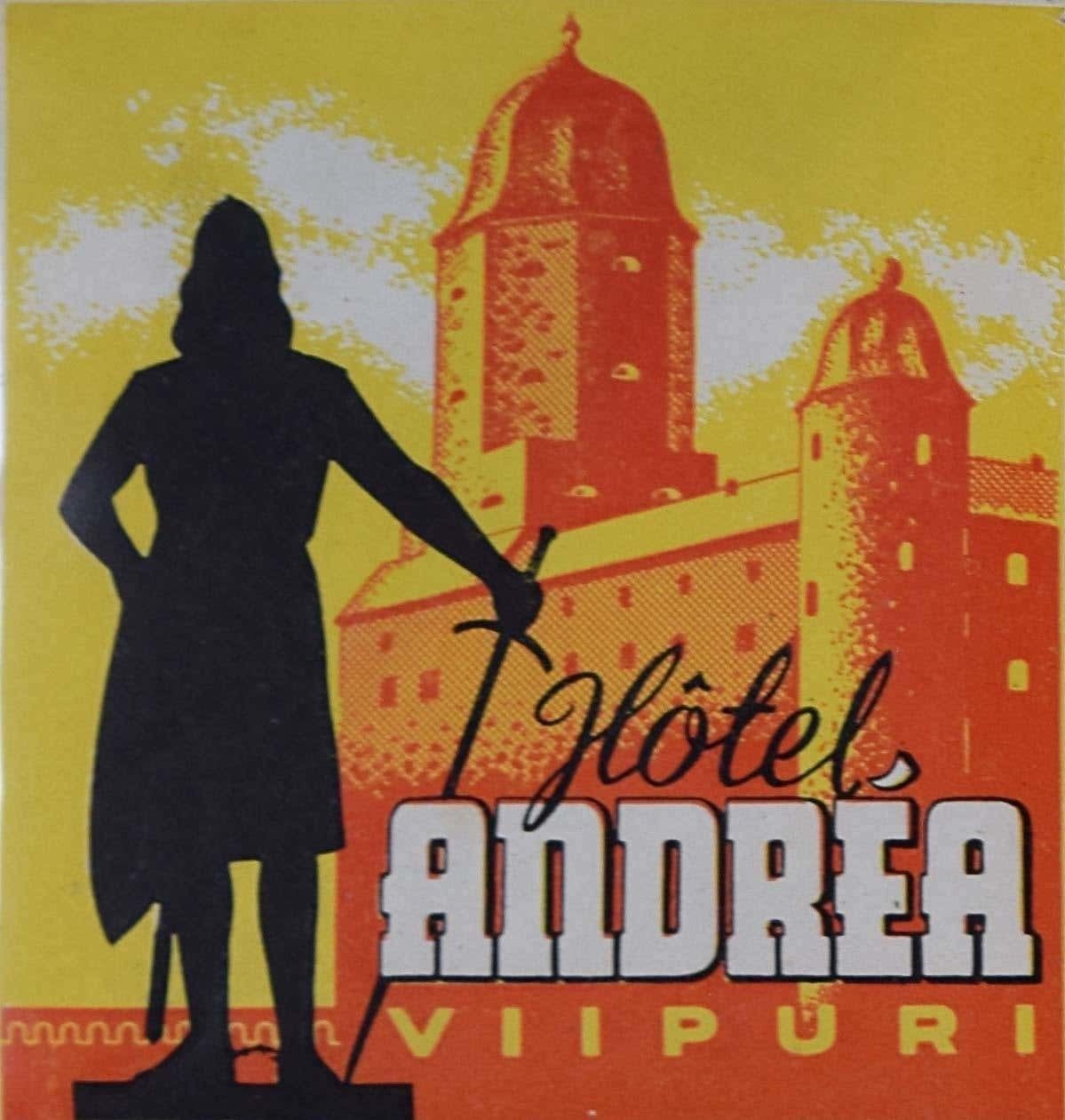Unknown Hotel Andréa Viipuri Original Vintage Luggage Label Mid 20th Century