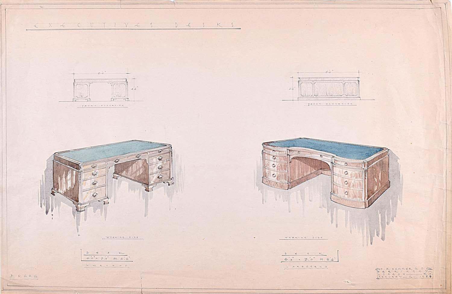 Donald L. Hadden Design For Executive Desks Geo.M.Hammer 1959 Watercolour And Pencil 1959