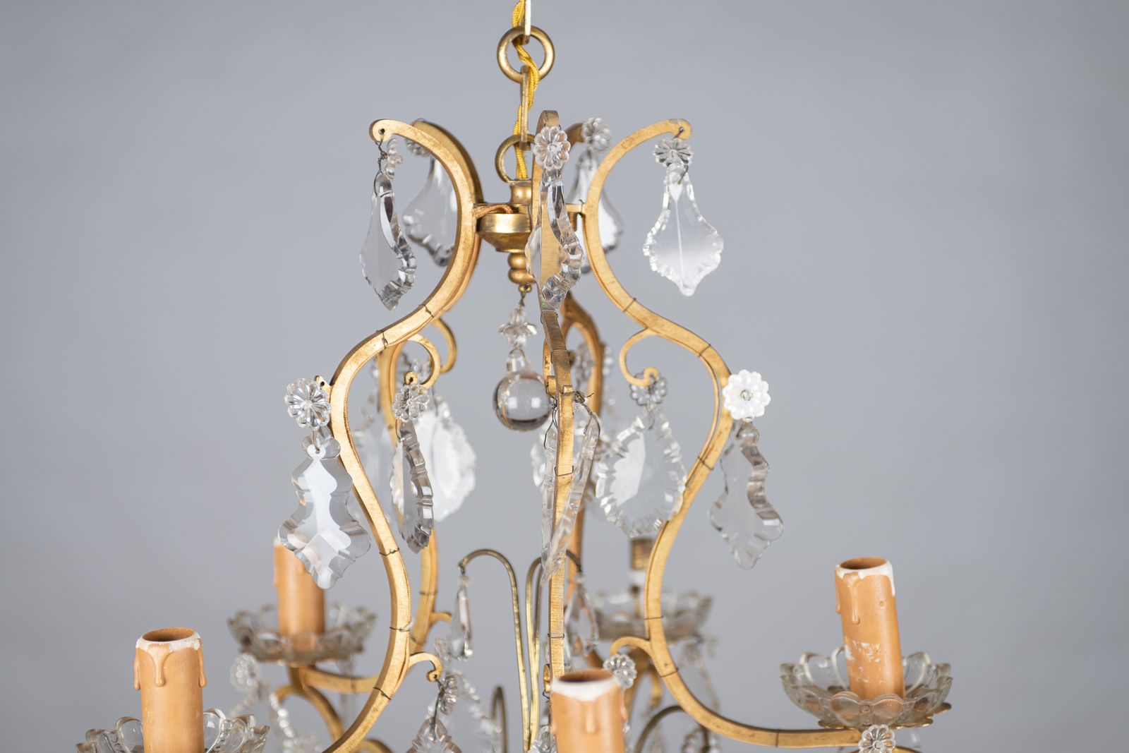A Lovely French Glass And Brass Five Arm Chandelier photo 835.0
