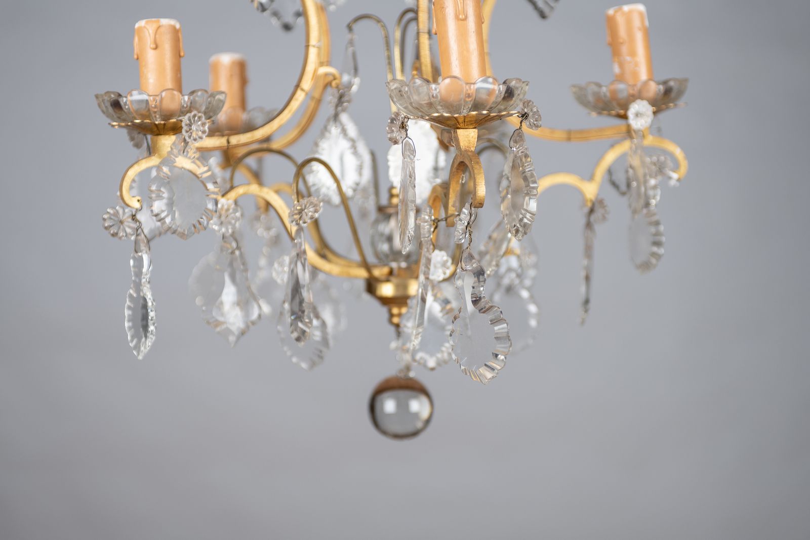 A Lovely French Glass And Brass Five Arm Chandelier photo vinterior