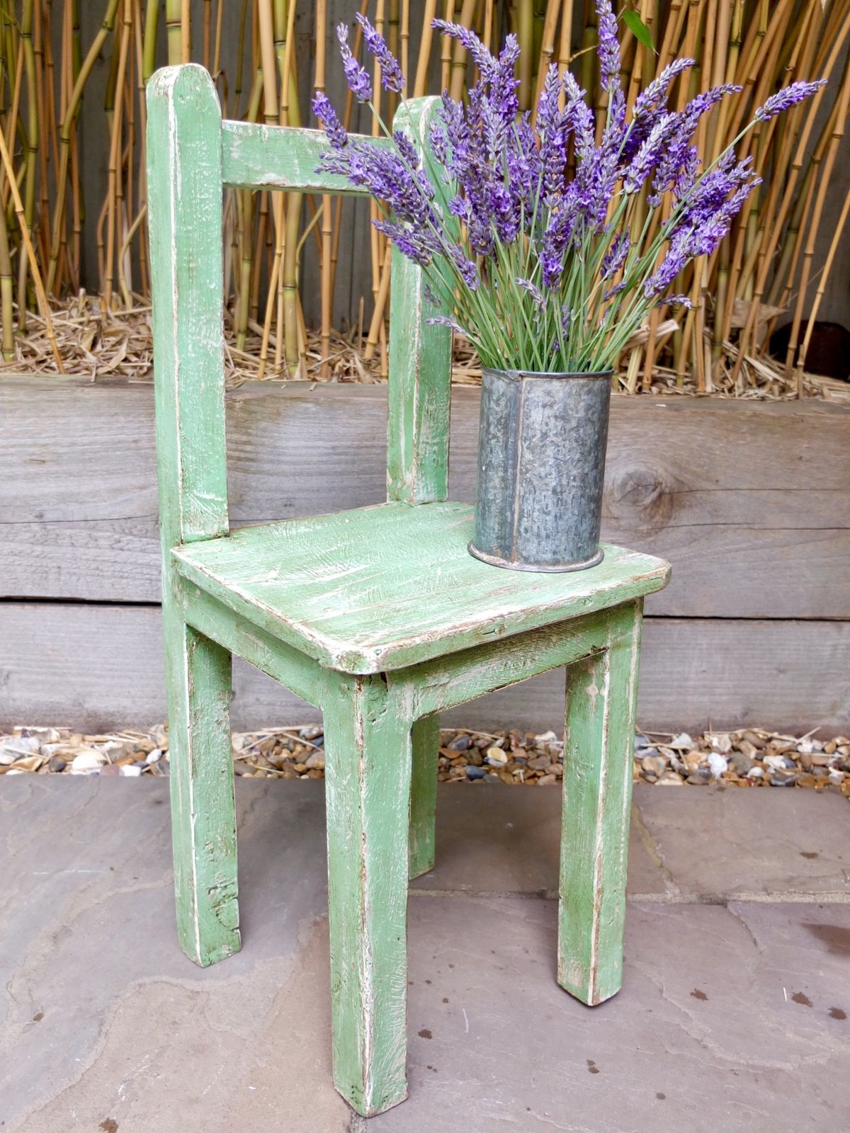 Rustic Painted Wooden Childs Chair photo vintage