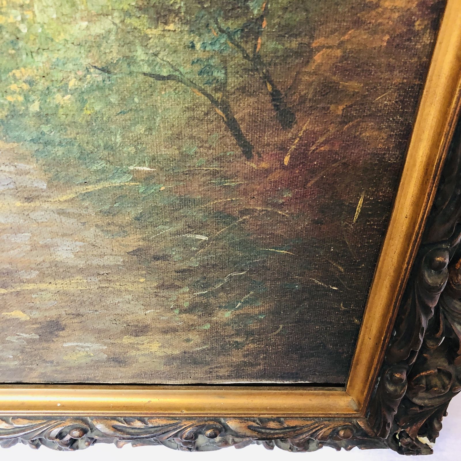 Antique Gilt Gesso Framed Oil On Canvas Signed Painting photo furniture