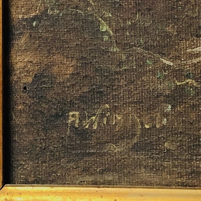 Antique Gilt Gesso Framed Oil On Canvas Signed Painting photo Art