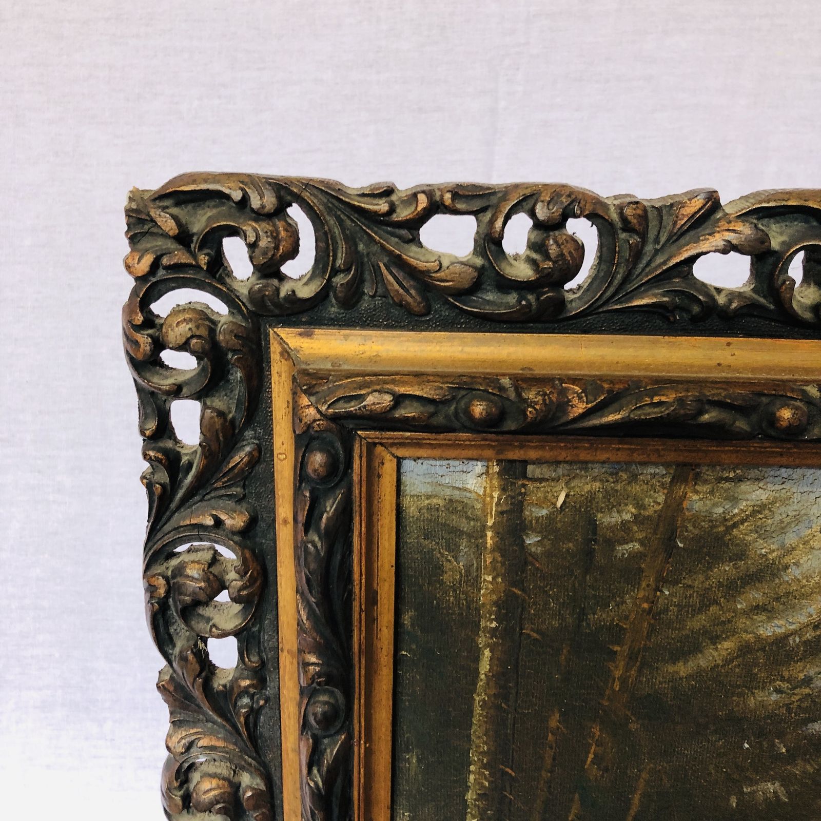 Antique Gilt Gesso Framed Oil On Canvas Signed Painting photo buy