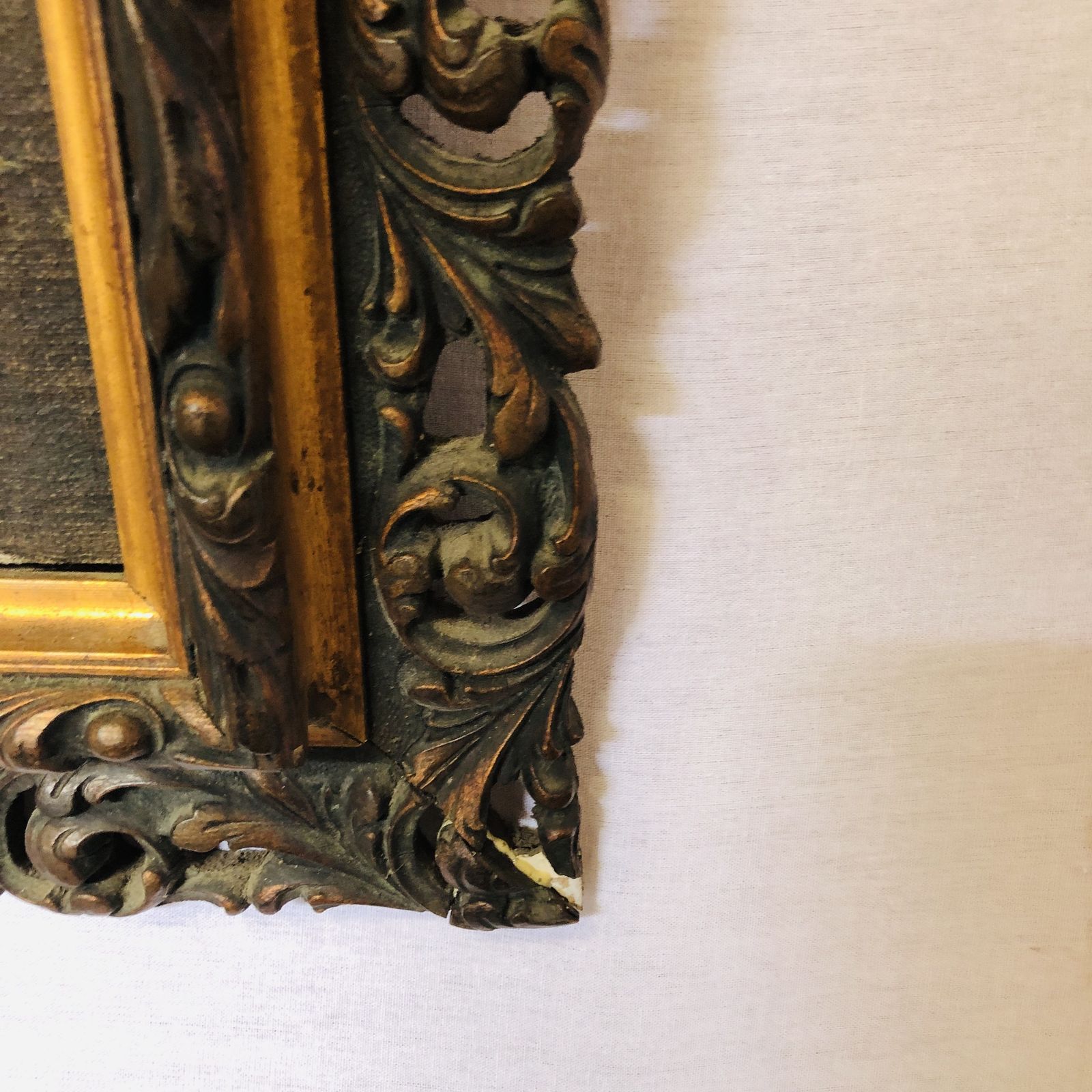 Antique Gilt Gesso Framed Oil On Canvas Signed Painting photo vintage