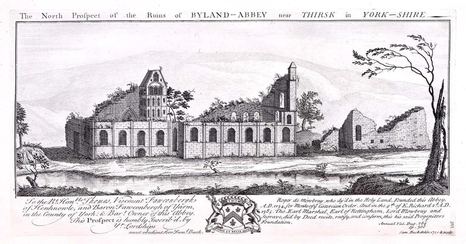 Samuel Buck, Ruins Of Byland Abbey Yorkshire Engraving Print (1721)