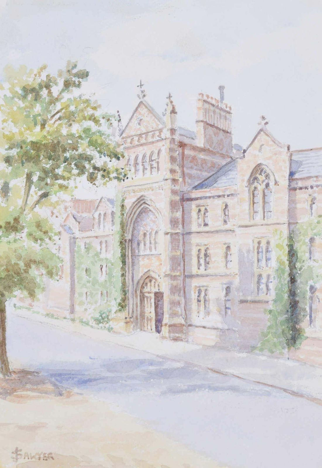 J Sawyer Keble College Oxford Watercolour Mid 20th Century