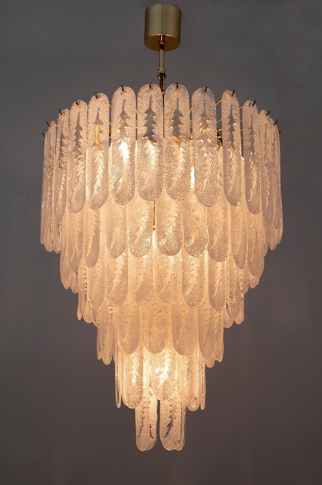 Venini Style 6 Floors Chandelier Murano Glass Graniglia And Brass, 1970s photo for sale