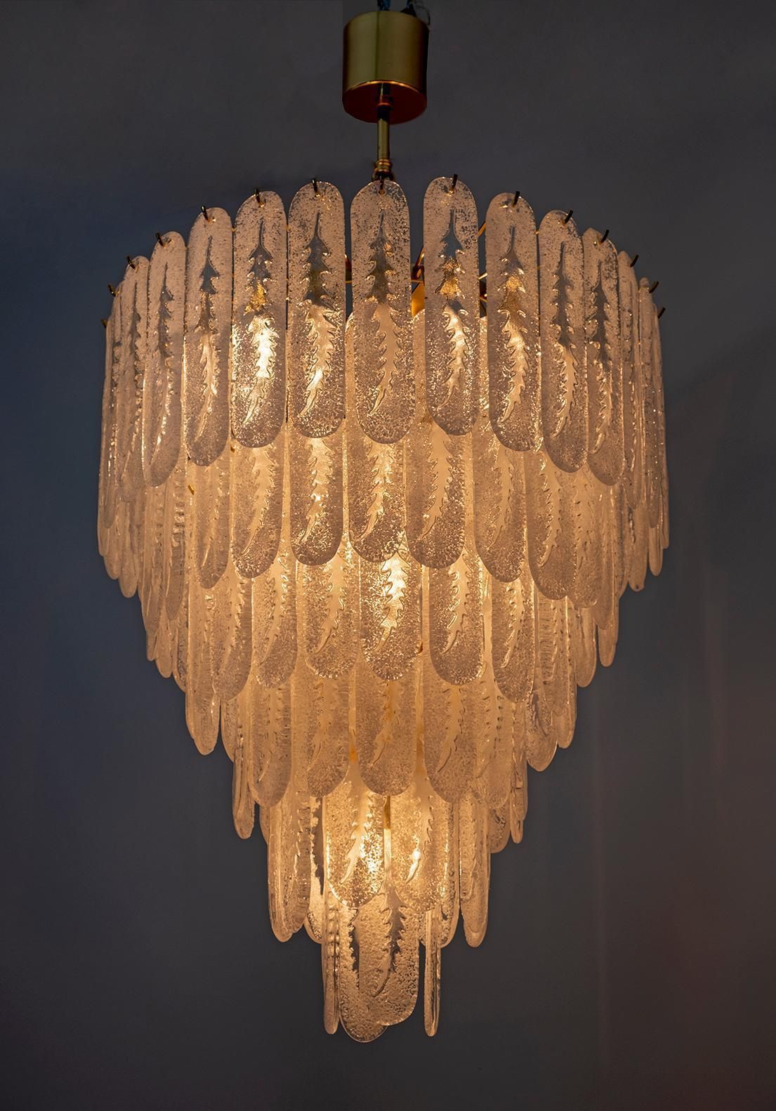 Venini Style 6 Floors Chandelier Murano Glass Graniglia And Brass, 1970s photo vinterior