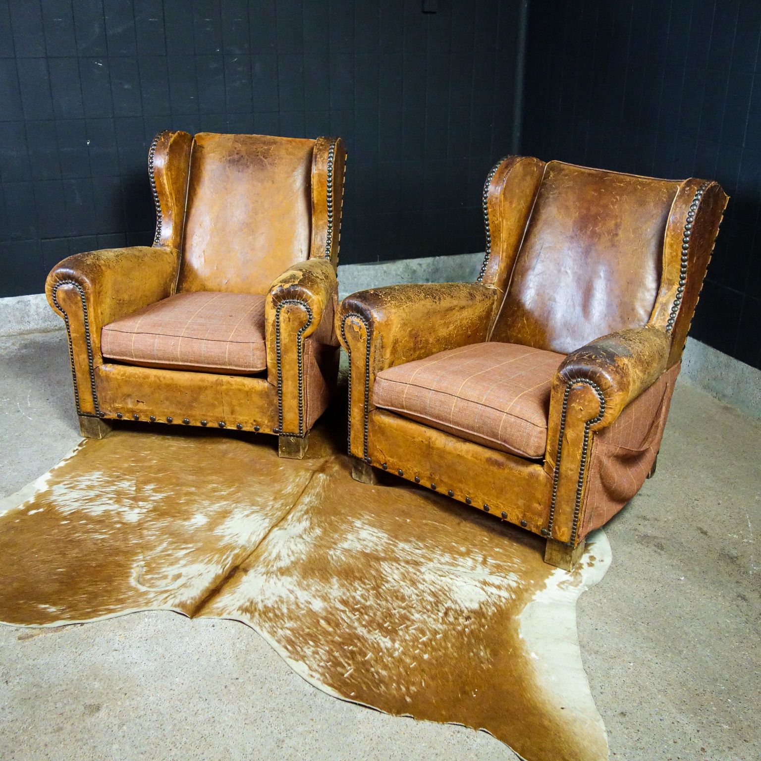 Antieke Leren Fauteuils   Vervaagd Bruin   Jaren 1930 photo furniture