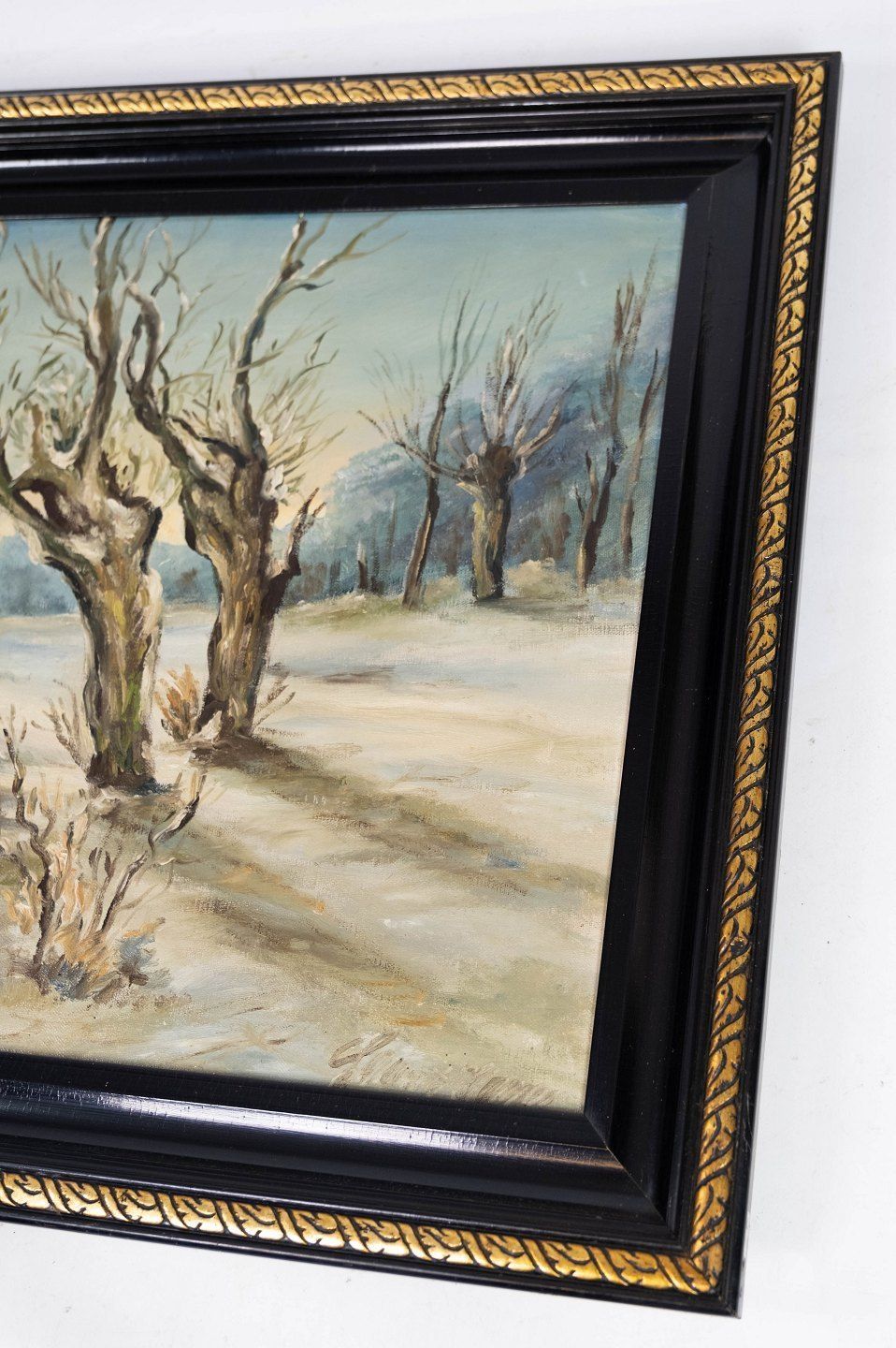 Oil Painting With Winter Motif And Black Painted Frame, With Unknown Signature From The 1920s. photo Art