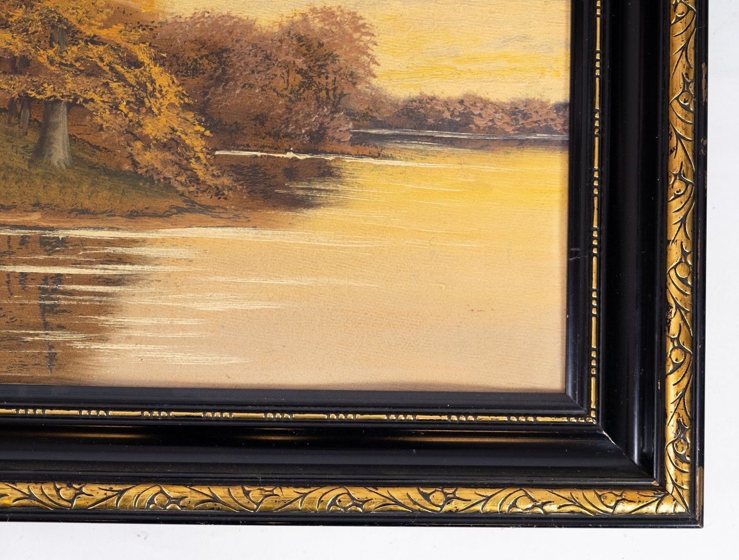 Oil Painting With Natural Motif And Black Painted Frame From The 1930s. photo furniture