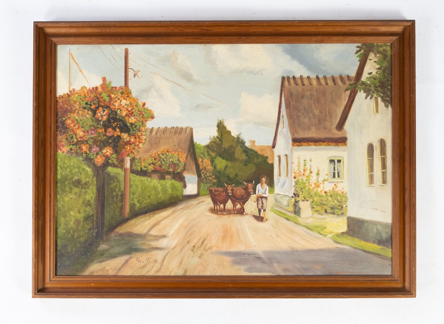 Oil Painting With Country Motif And Wooden Frame, With Unknown Signature From The 1930s.