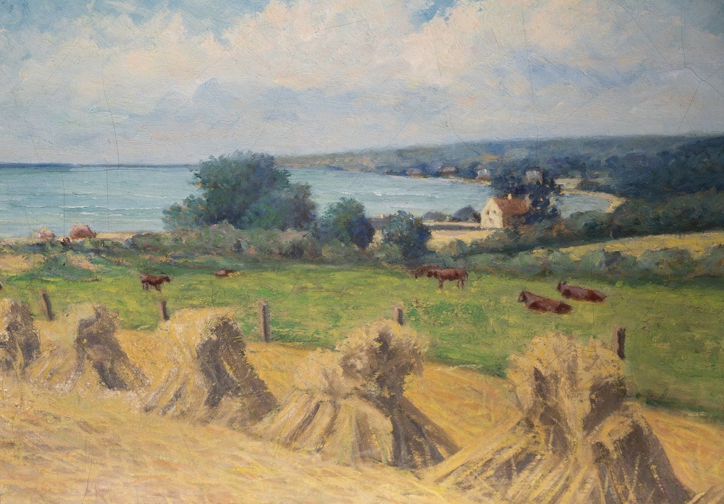 Oil Painting With Country Motif And Gilded Frame, Signed A. Toftlind 1950. photo for sale