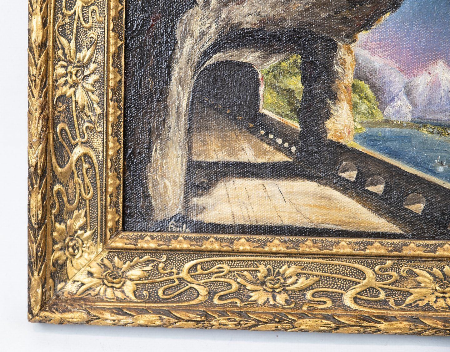 Oil Painting With Motif Of Tunnel And With Gilded Frame. photo furniture