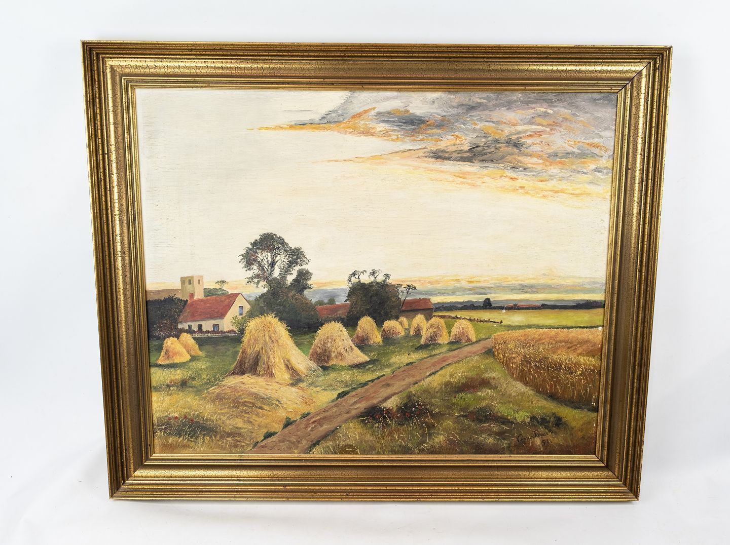 Oil Painting With Harvest Motif And Golden Frame, From 1951.