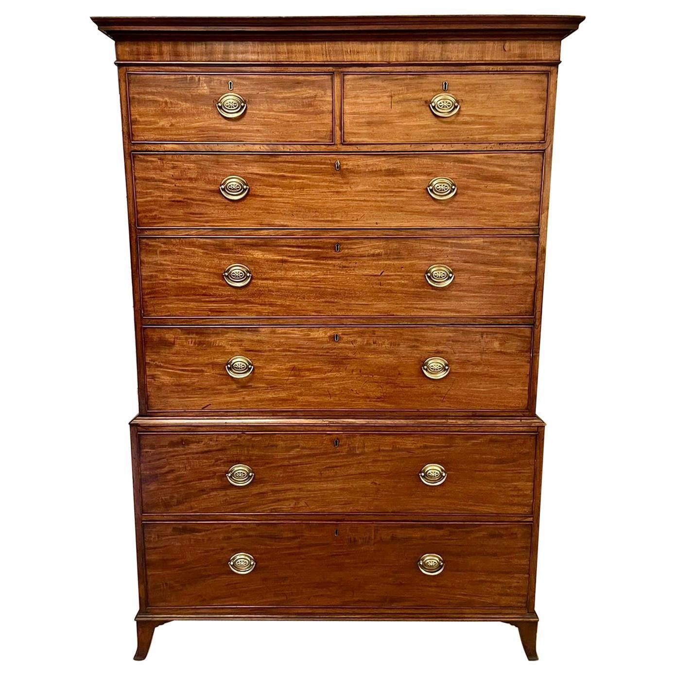 Antique George III Figured Mahogany Chest On Chest