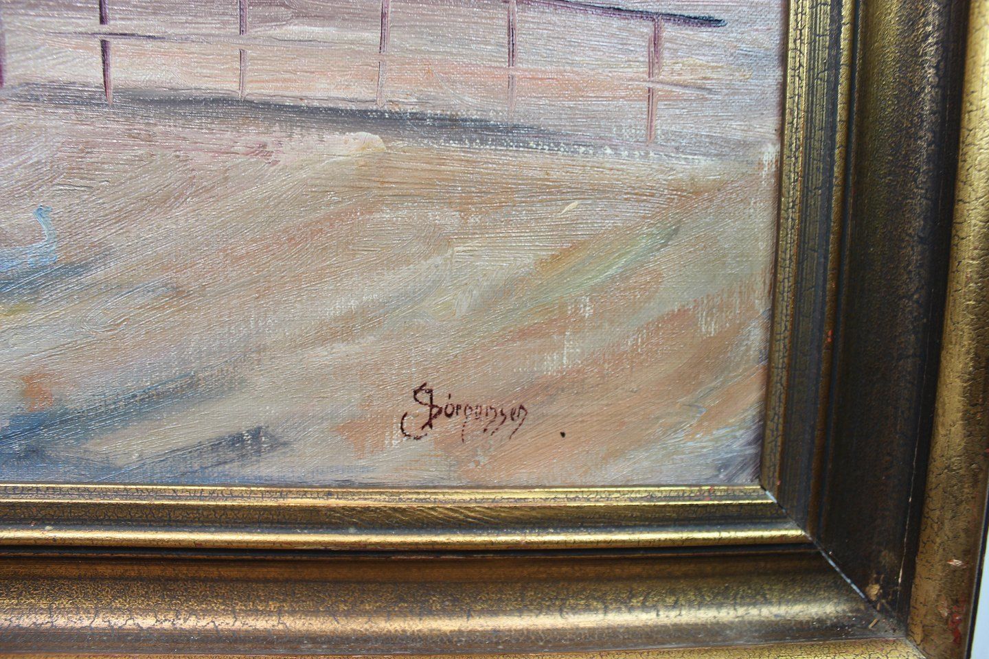 Large Oil Painting With Village Motif With Unknown Signature From 1958. photo Art