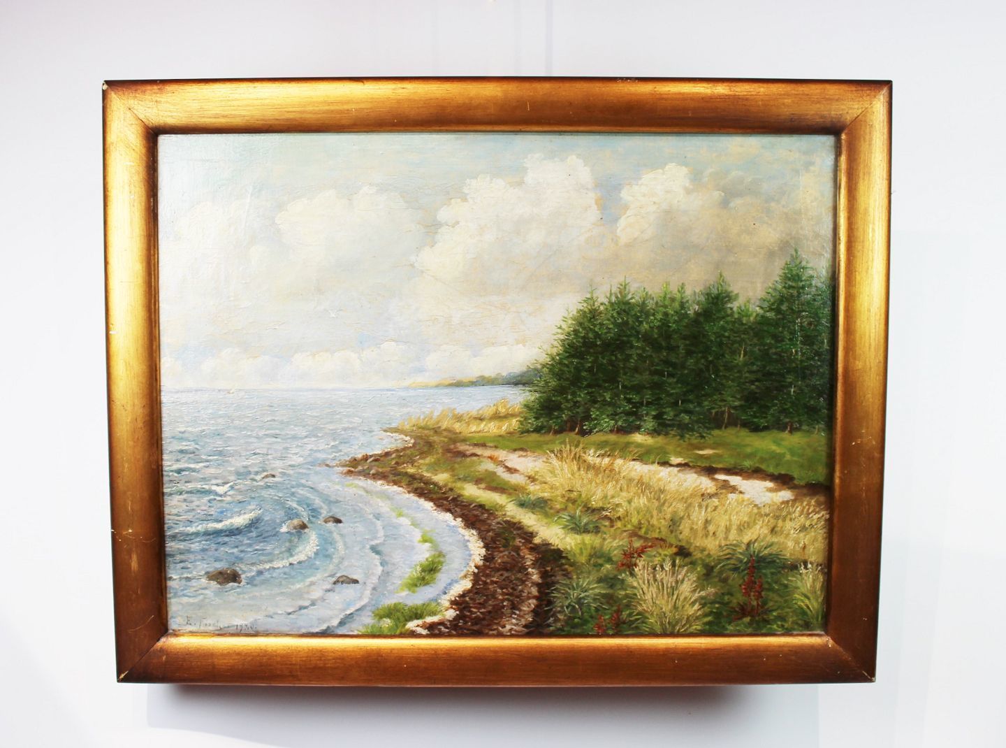 Oil Painting With Beach Motif With Unknown Signature From 1990.