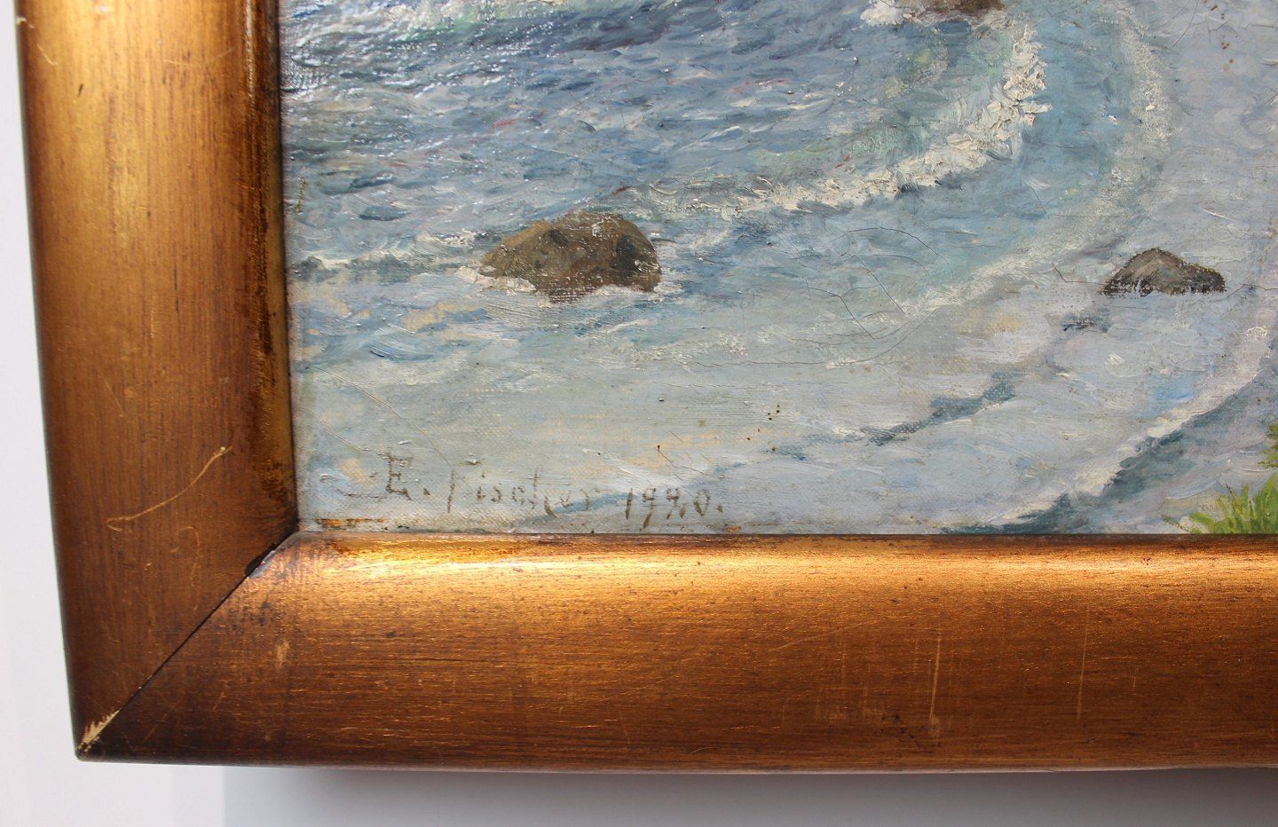 Oil Painting With Beach Motif With Unknown Signature From 1990. photo Art